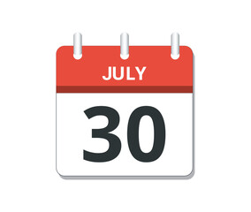 Fototapeta premium July 30th calendar icon vector. 