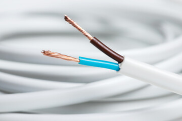 closeup of a electric cable on a white background