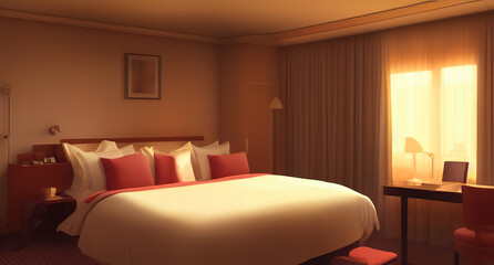 cozy hotel room in a digital art-style