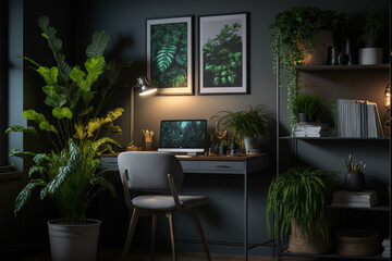 Home office with an arrangement of plants a tastefully decorated space to work from home freelance