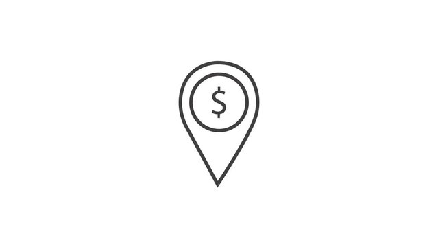 Cool linear GPS mark on dollar shop icon animation. Vector animation.