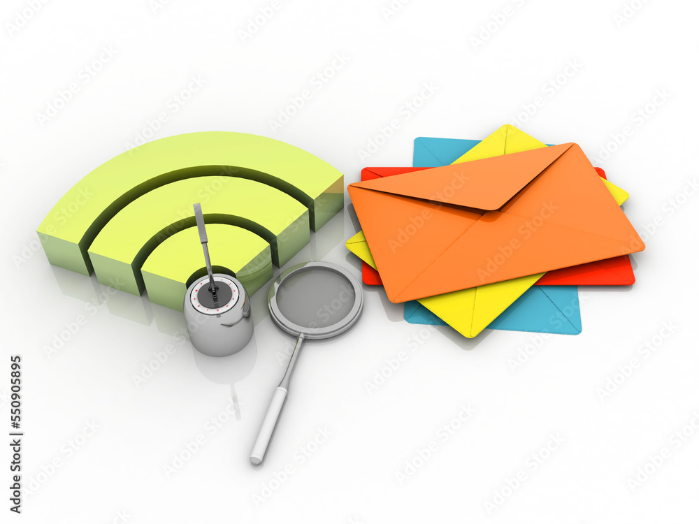 Poster 3d rendering envelope network with wifi protection key