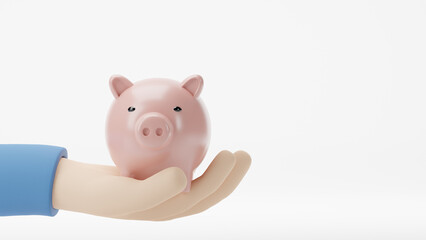 3d render. Businessman holding gold piggy bank bank. investment concept.