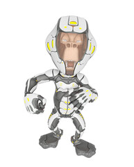 chimpanzee astronaut in a dominant pose top view