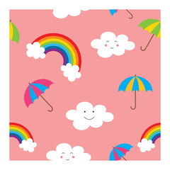 Seamless pattern in vector. Rainbows and clouds cute seamless pattern.