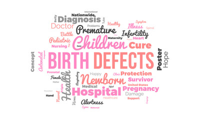 Obraz premium Birth Defects word cloud background. Health awareness Vector illustration design concept.