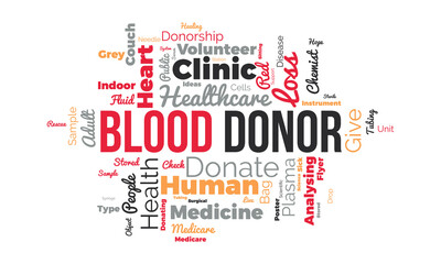Blood Donor word cloud background. Health awareness Vector illustration design concept.