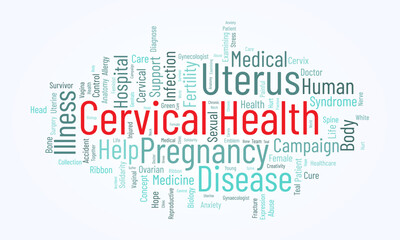 Cervical Health word cloud background. Health awareness Vector illustration design concept.