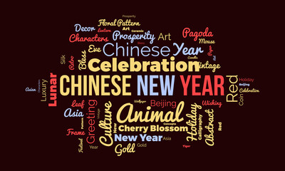 Chinese New Year word cloud background. Cultural awareness Vector illustration design concept.
