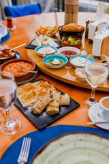 Turkish breakfast in a restaurant overlooking Istanbul.