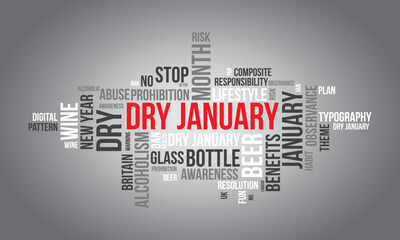 Dry January word cloud background. Drinking or Health awareness Vector illustration design concept.