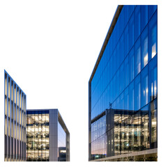 Blue hour view to a modern office buildings isolated in transparent sky	
