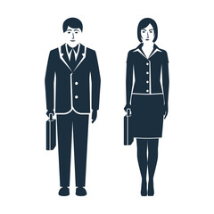 Businessman and businesswoman. Silhouette male and female. Vector illustration flat design. Isolated on white background. Pictogram business people. Icon avatar.