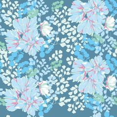 Modern big floral vector seamless pattern. Background isolated. Digital drawn illustration. Can be used as textile fabric or wallpaper, cards, invitations, decorative paper
