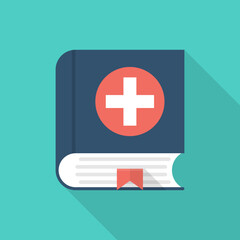 Obraz premium Medical book. Illustration, icon flat style design with long shadow. Medical reference books, textbooks, encyclopedia. Scientific literature.