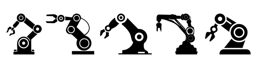 Robotic hand manipulator silhouette symbol icon. Robot limb logo. Robot arm. automation, robot, CNC shape logo.