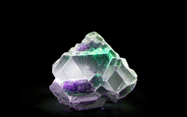 Fototapeta premium high detailed purple and green amethyst crystal isolated on black background. Art illustration. 