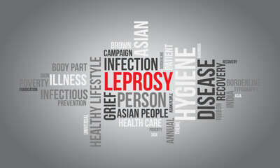 Leprosy word cloud background. Health awareness Vector illustration design concept.
