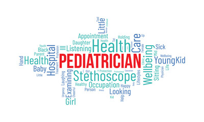Obraz premium Pediatrician word cloud background. Health awareness Vector illustration design concept.