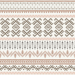 Tribal Seamless pattern, boho border background with ethnic ornament. Powdery beige, brown and blush pink texture