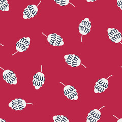 Seamless pattern with cones in Color of The Year, Viva Magenta for Christmas, New Year, winter holidays concept in Scandinavian, Nordic, hygge style