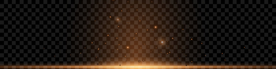 Magical sparkles, glowing particles isolated on dark transparent background
