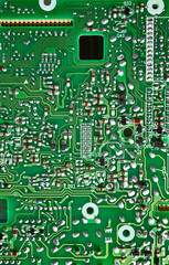 Close-up of a computer board, (manufacturer's names and logos have been and removed)