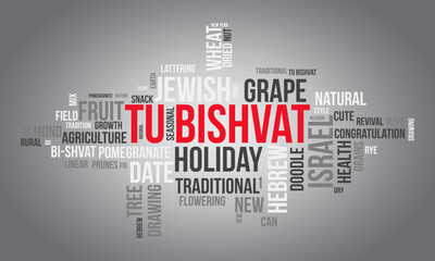 Tu Bishvat word cloud background. Environment awareness Vector illustration design concept.