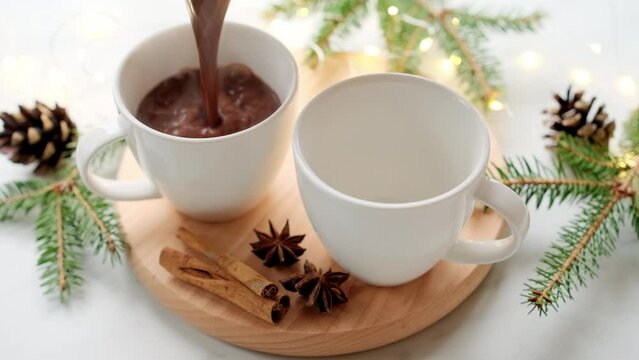 Hot chocolate. Warm cocoa winter drink video 4k
