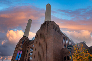 New Battersea Power Station in London England UK operating as a new shopping mall and cinema in...