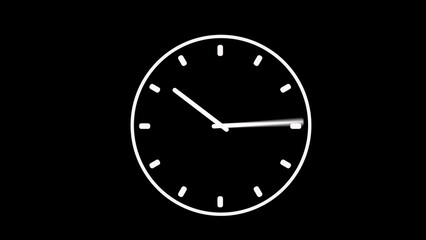 Red simple clock on black background. Hands move quickly on dial.