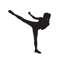 Female aerobic dance isolated vector silhouette.