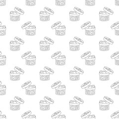 Fototapeta premium Manju pattern6. Seamless pattern with freshly cooked Japanese manju patties. Doodle black and white cartoon vector illustration.
