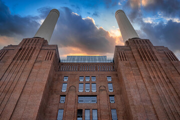 New Battersea Power Station in London England UK operating as a new shopping mall and cinema in...