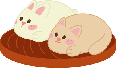 Obraz na płótnie Canvas Manju doodle3. Cute Japanese pies in the form of a cat and a rabbit. Doodle color cartoon vector illustration.
