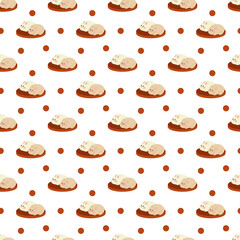 Manju pattern9. Cute Japanese pies in the form of a cat and a rabbit. Doodle color cartoon vector illustration.