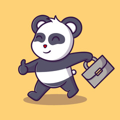 Cute panda holding bag cartoon icon vector illustration