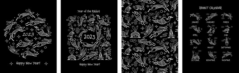 Happy chinese new year 2023 of the rabbit zodiac sign. Funny Bunnies concept art. Christamas background. Vector illustration