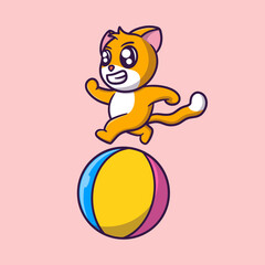cute cat playing rubber ball cartoon vector icon illustration