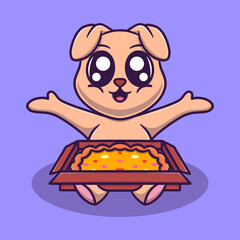 Cute dog with pizza cartoon vector icon illustration