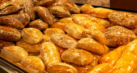 Many different types of bread in the store