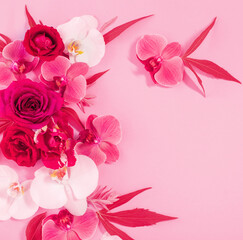 pattern of summer flowers on paper background of trendy color of year 2023