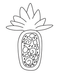 pineapple fried rice - simple outline hand drawn doodle. Vector contour drawing, black line art isolated on white background. Asian Food. Thai cuisine.