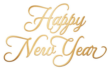 Fototapeta na wymiar Isolated 3D Text ‘Happy New Year’ written in golden script font