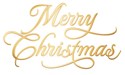 Isolated 3D Text ‘Merry Christmas’ written in golden script font - obrazy, fototapety, plakaty