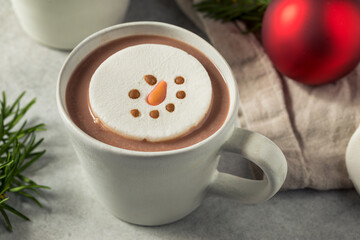 Warm Hot Chocolate with a Snowman Marshmallow