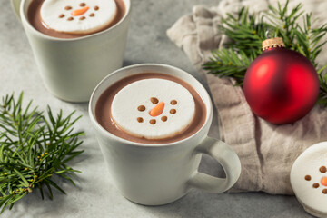 Warm Hot Chocolate with a Snowman Marshmallow