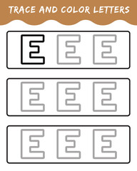 Trace letters for kindergarten and preschool kids. Write and color. Writing letters e. vector illustration.