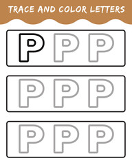 Trace letters for kindergarten and preschool kids. Write and color. Writing letters p. vector illustration.