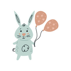 Rabbit with balloons on white background